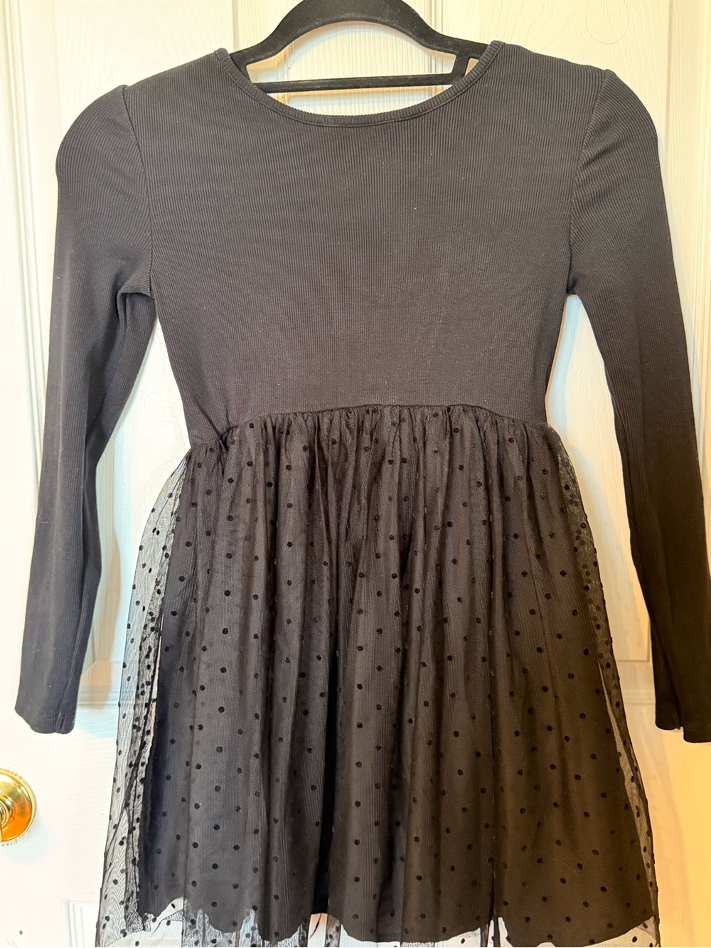 GAP Black Long-Sleeve Dot Tulle Dress